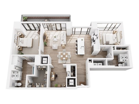 Floor plan for 2 beds, 2 baths, 1265 sqft